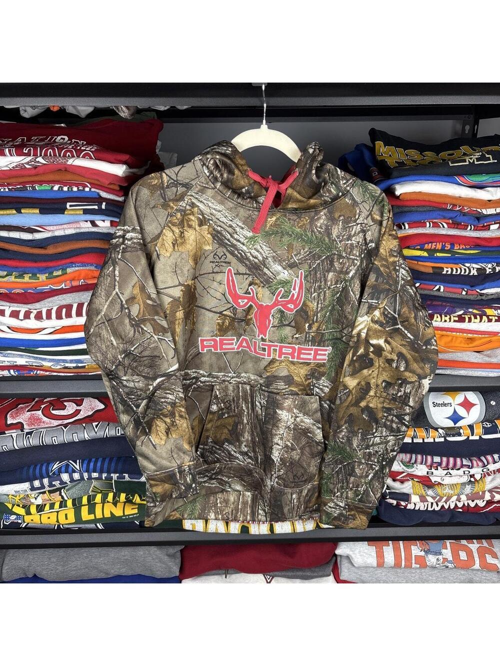 Vintage Y2K Realtree Camo Hoodie Antler Logo Pullover L